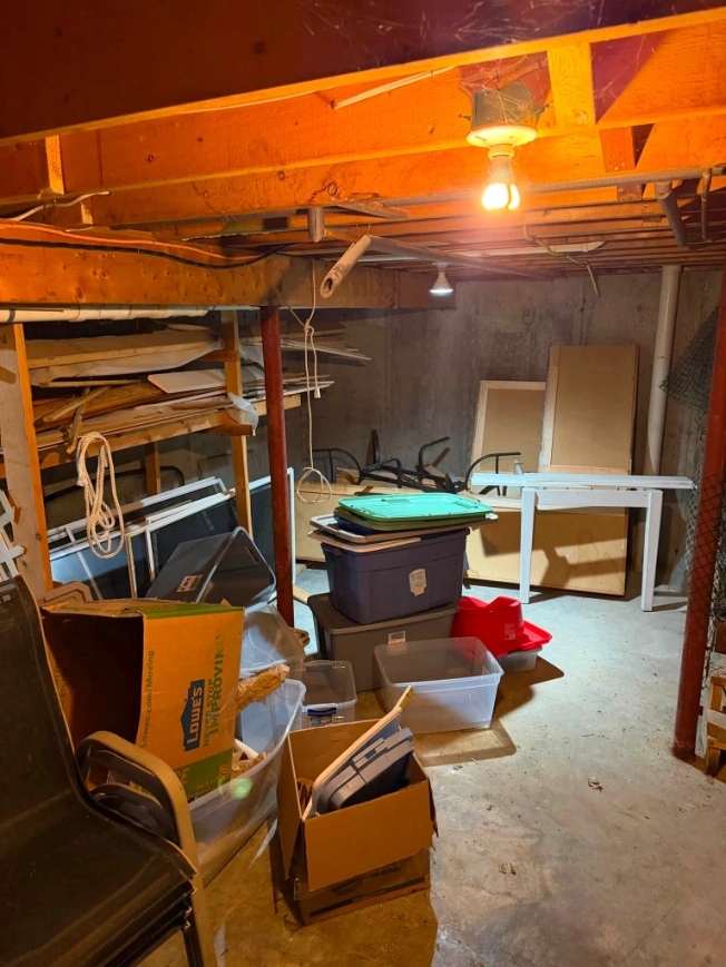Storage cleanup before junk removal, with unwanted items